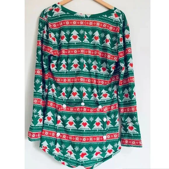 Yandy Green Christmas Tree Romper Pajamas Sleepwear Button Size XL - Picture 4 of 9